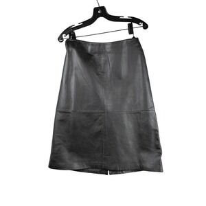 Modern Images Black Genuine Leather A-Line Knee Length Skirt Womens 6 Zip Back